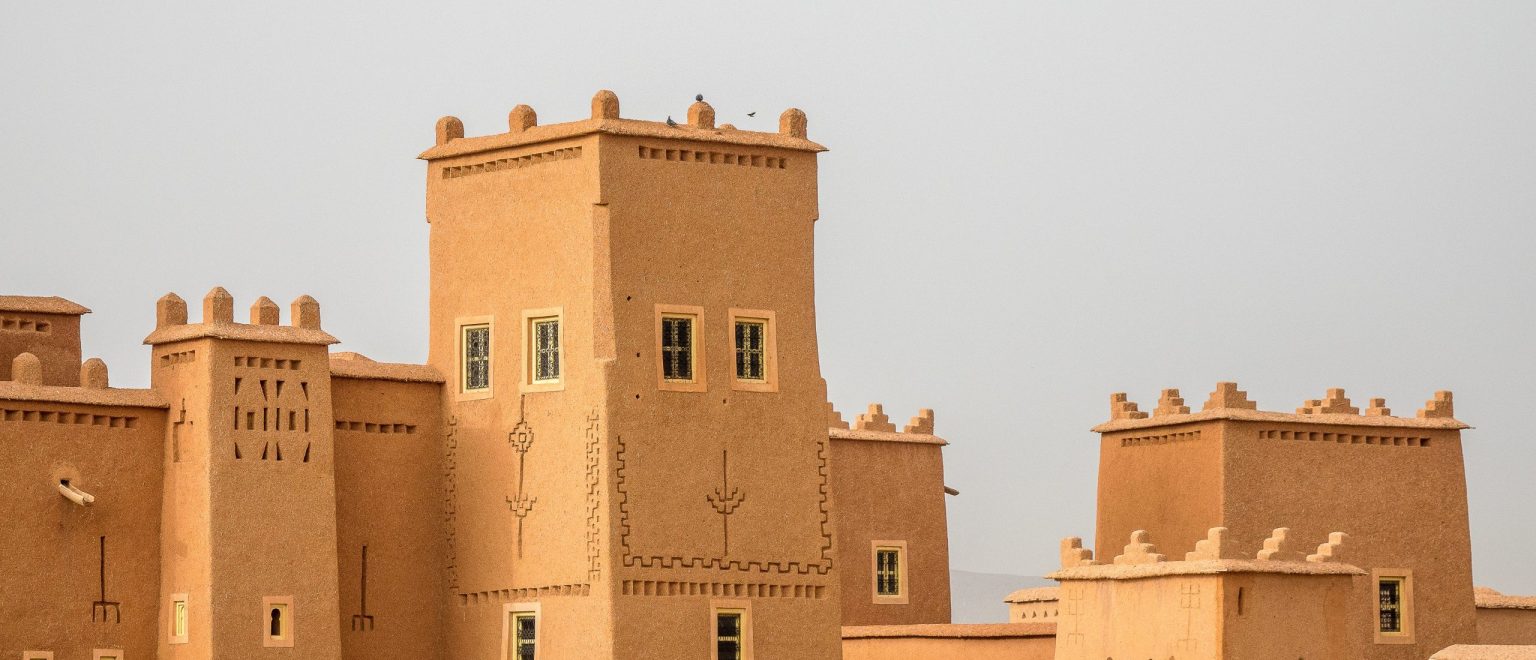 The historical buildings in Morocco with a grey background